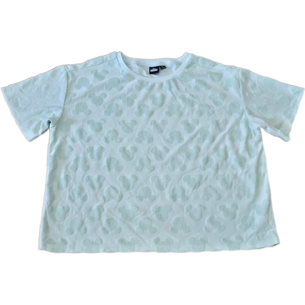 Disney Mickey Mouse Mint Green Embossed Textured Short Sleeve T-Shirt Large
